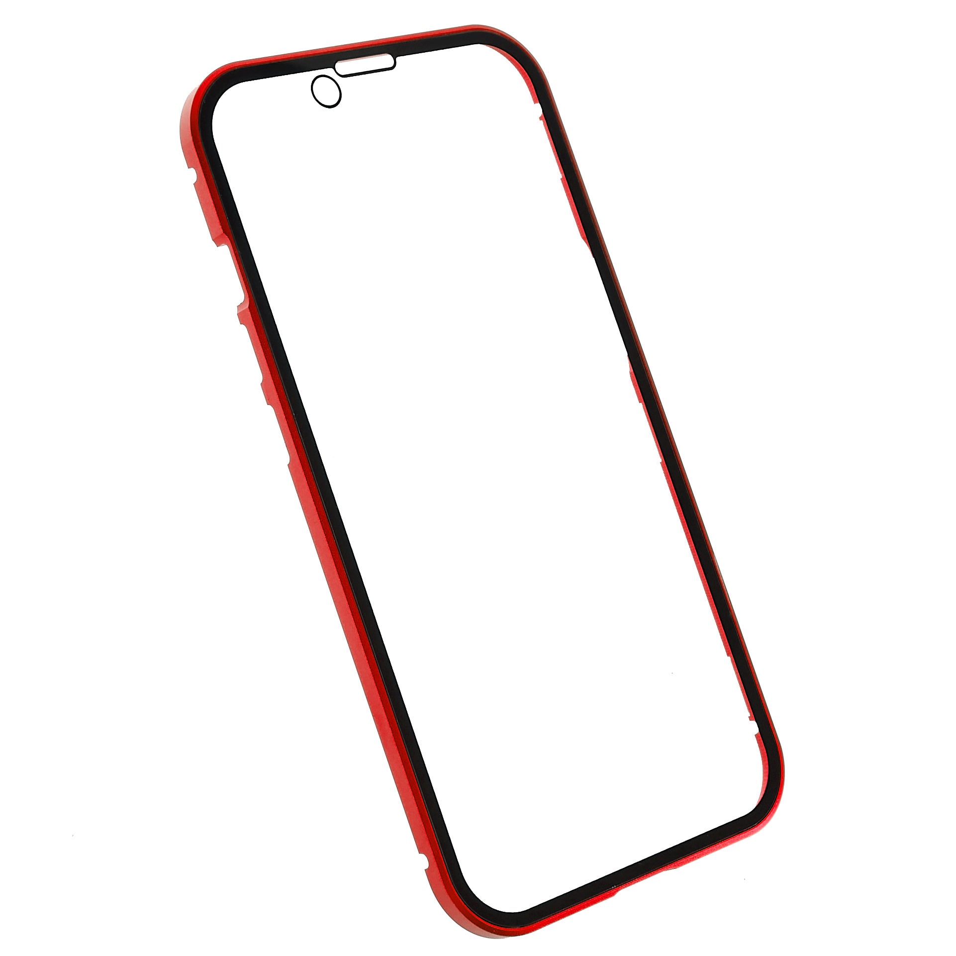 Phone Case for iPhone 15 Plus Magnetic Adsorption Metal Frame + Double-sided Tempered Glass Clear Phone Cover - Red Phone Case for iPhone 15 Plus Magnetic Adsorption Metal Frame + Double-sided Tempered Glass Clear Phone Cover - Red